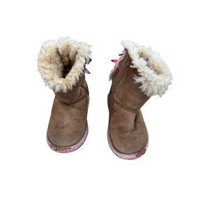 Kids‎ UGG Australia Bailey II Brown Suede Sheepskin Boots Pink Bows Size 10